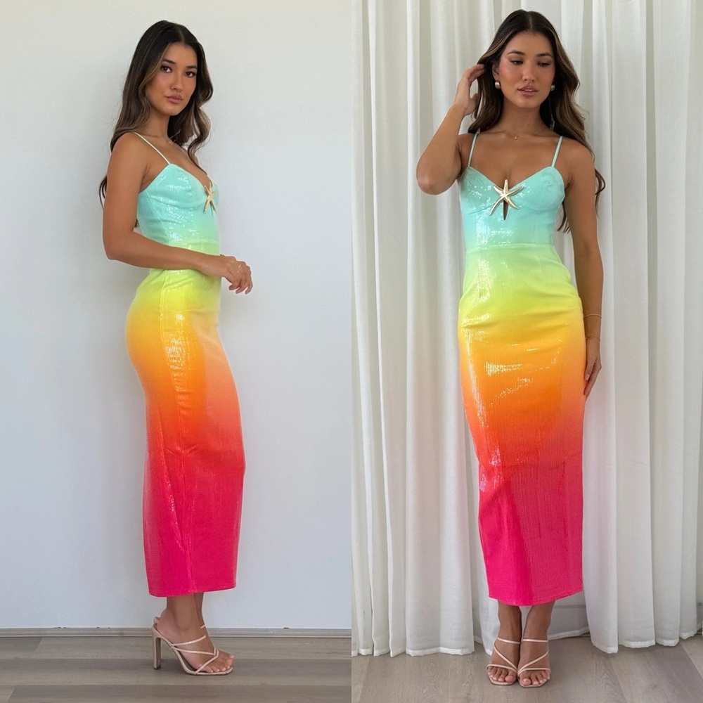 Ibiza Rainbow Ombre Sequin Midi Dress - Picture 7 of 8